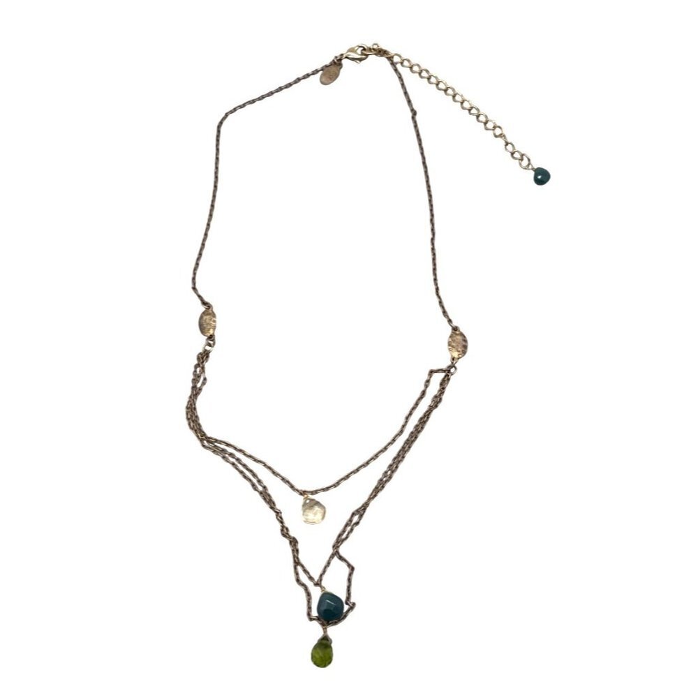 Lydell Triple Strand Gemstone Teardrop Pendant Chain Necklace Gold Tone 17.5-21"